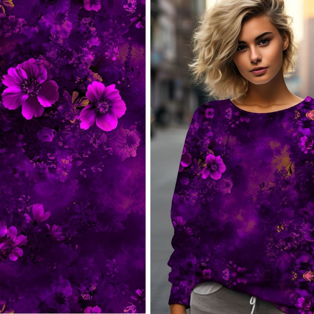 Bio Viskosejersey mit Überbreite (Stoffbreite ca. 170 cm): Eigenproduktion stream of flowers - von Graustufen-Stoffe